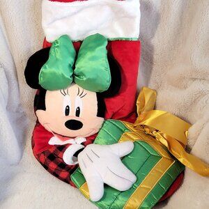 Disney Store Minnie Mouse 17” Plush Christmas Stocking 3D Present Red Plaid